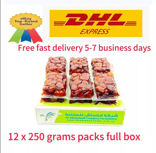(12 X 250 Gram )Fresh dates organic premium  ramdan تمر فاخر خلاص رمضان  Khalas